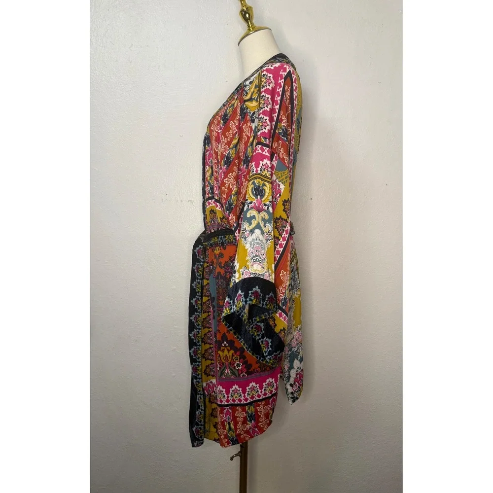 Anthropologie Zadie Velvet Robe Women's XS/S Lounge Kimono Patchwork Boho - Picture 8 of 10